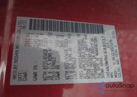 2013 Nissan Pathfinder Sl z USA, uszkodzony, nr VIN 5N1AR2MM9DC688017